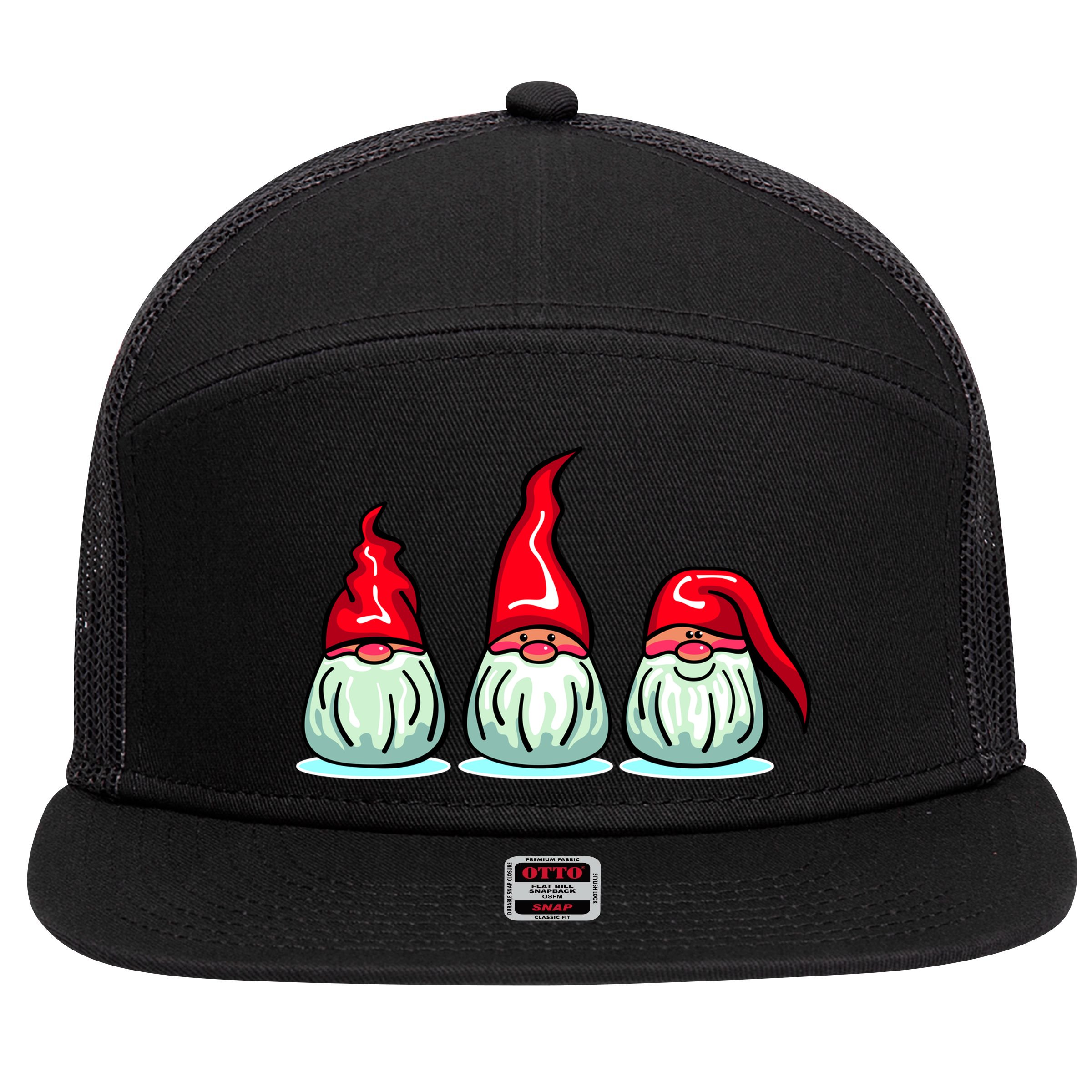 Three Santa Gnomes 7 Panel Mesh Trucker Snapback Hat