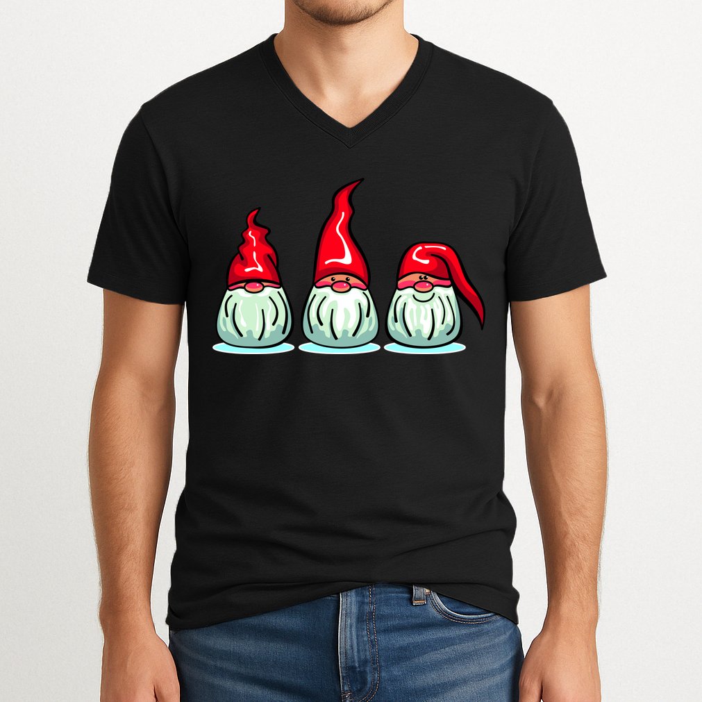 Three Santa Gnomes V-Neck T-Shirt