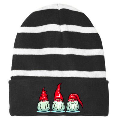 Three Santa Gnomes Striped Beanie with Solid Band