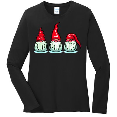 Three Santa Gnomes Ladies Long Sleeve Shirt