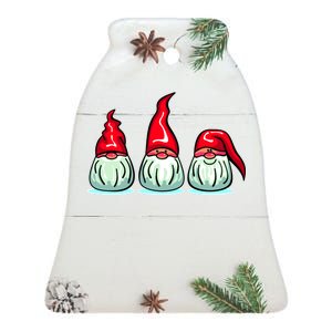 Three Santa Gnomes Ceramic Bell Ornament