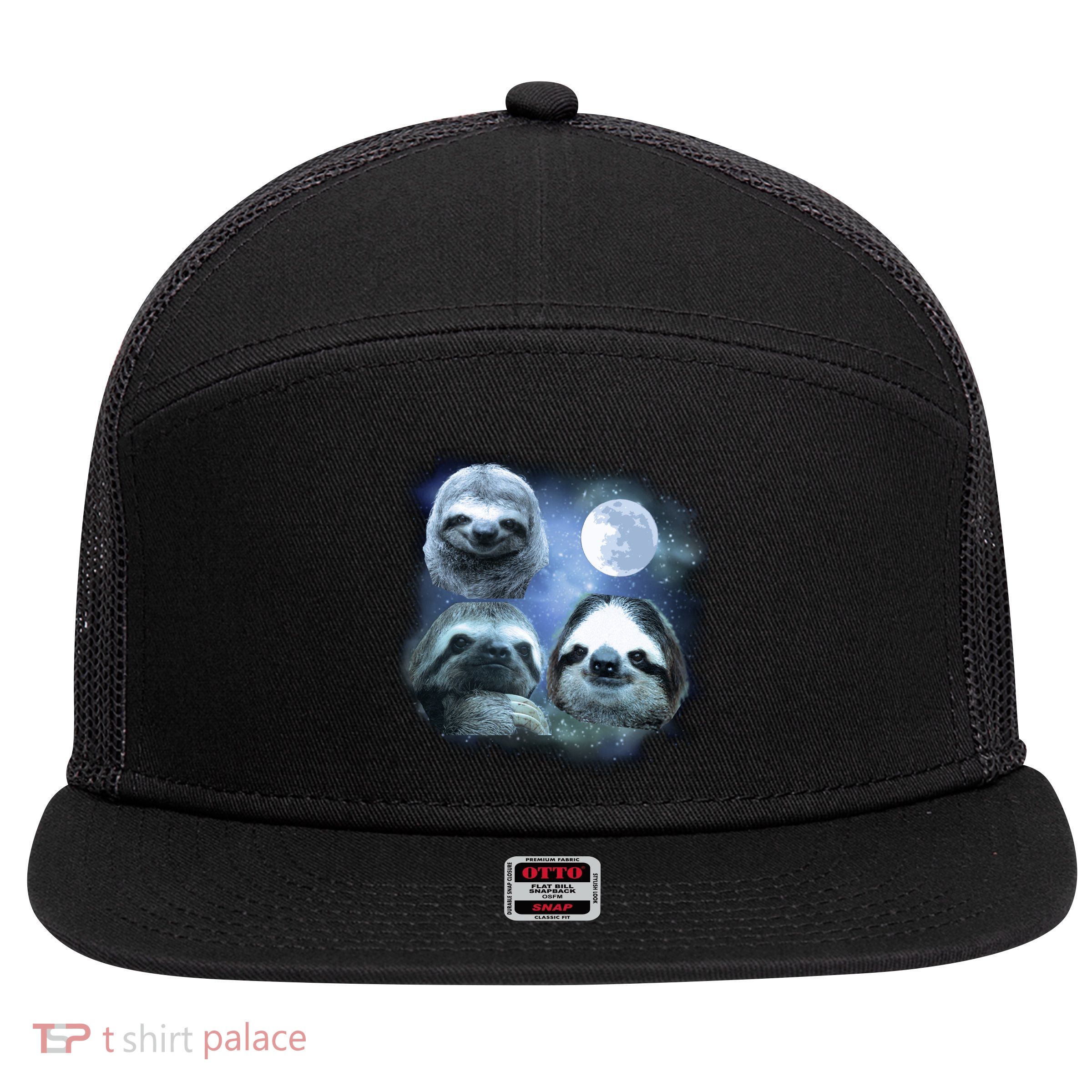Three Sloths In Space 7 Panel Mesh Trucker Snapback Hat