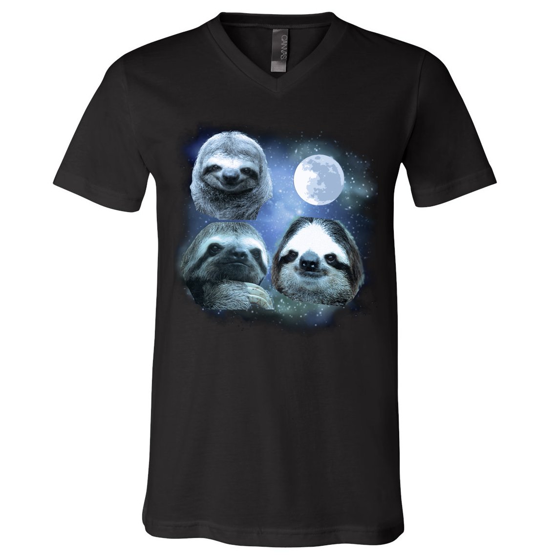 Three Sloths In Space V-Neck T-Shirt