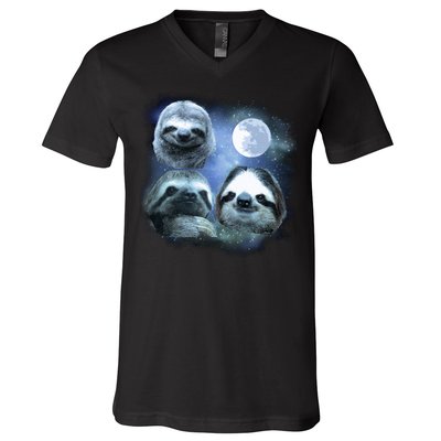 Three Sloths In Space V-Neck T-Shirt