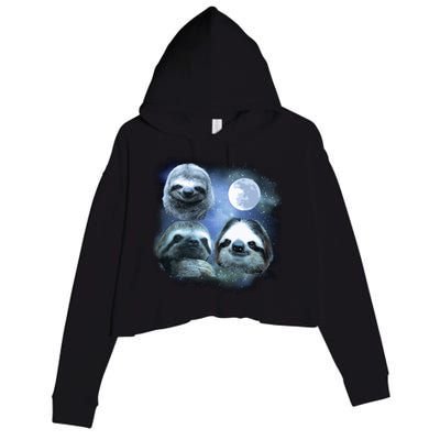 Three Sloths In Space Crop Fleece Hoodie