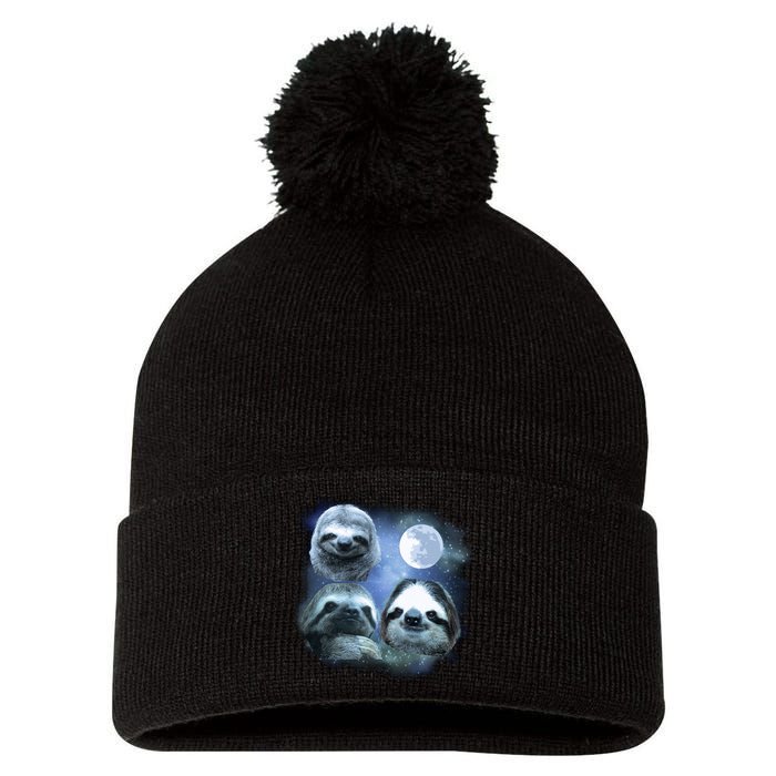 Three Sloths In Space Pom Pom 12in Knit Beanie