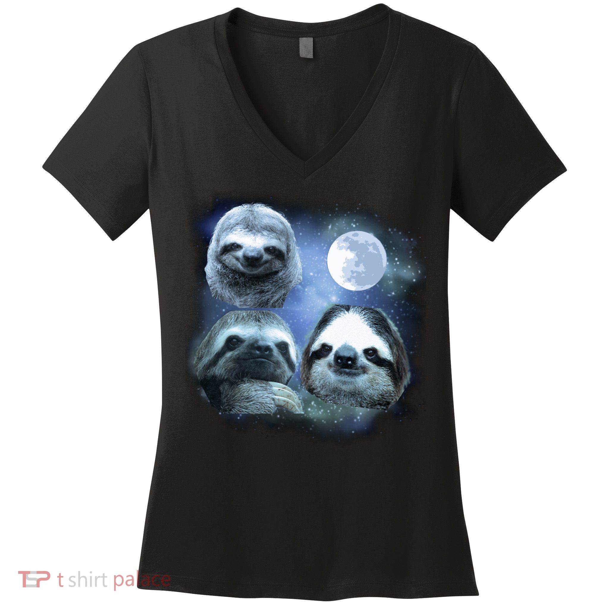 Three Sloths In Space Women's V-Neck T-Shirt