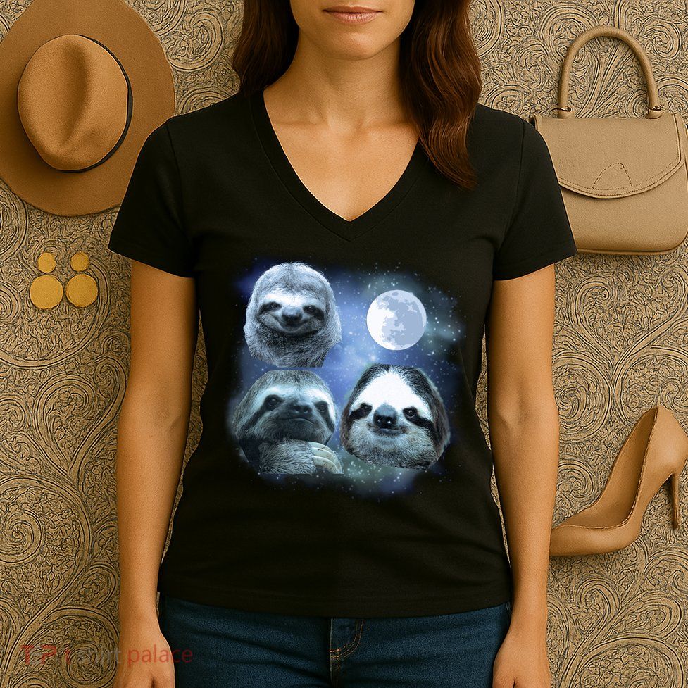 Three Sloths In Space Women's V-Neck T-Shirt