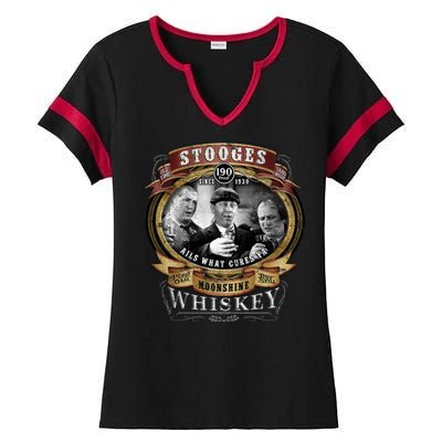 Three Stooges Moonshine Whiskey Ladies Halftime Notch Neck Tee