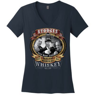 Three Stooges Moonshine Whiskey Women's V-Neck T-Shirt