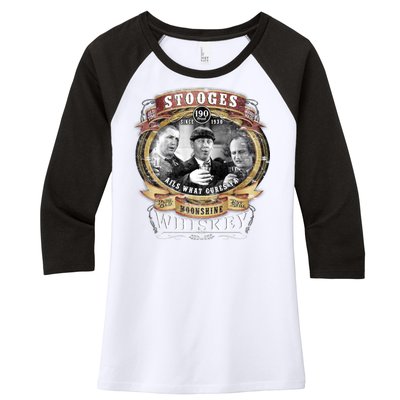 Three Stooges Moonshine Whiskey Women's Tri-Blend 3/4-Sleeve Raglan Shirt