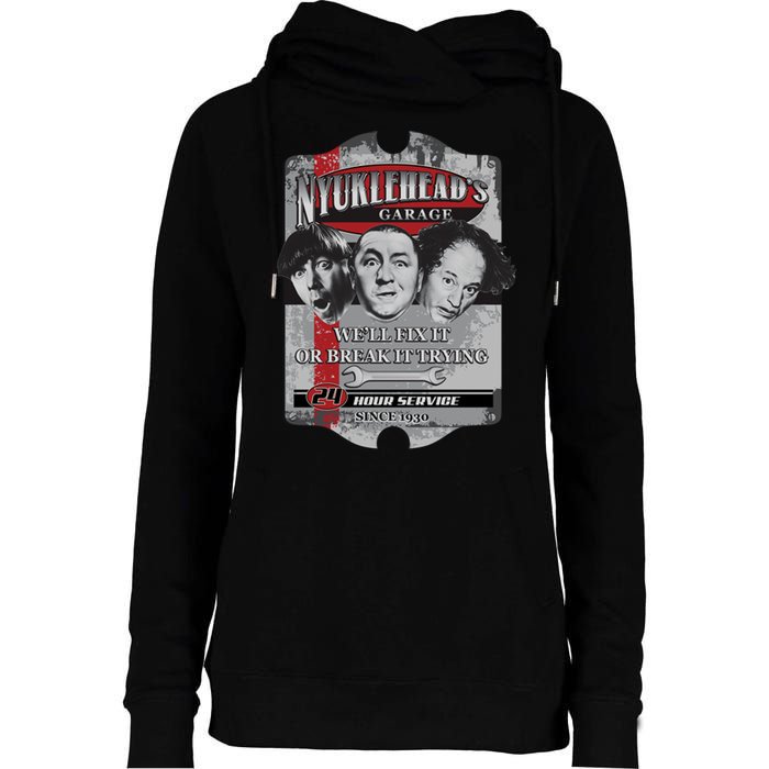 Three Stooges NYUKLEHEAD'S GARAGE  Womens Funnel Neck Pullover Hood