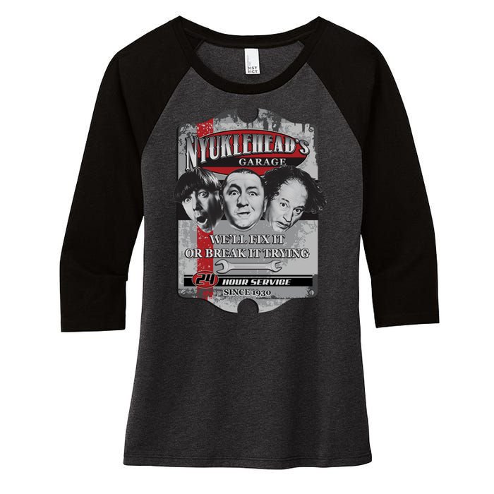 Three Stooges NYUKLEHEAD'S GARAGE  Women's Tri-Blend 3/4-Sleeve Raglan Shirt