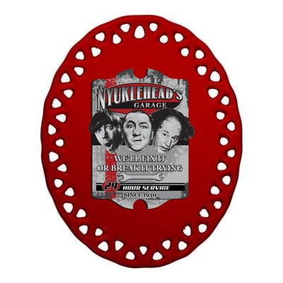 Three Stooges NYUKLEHEAD'S GARAGE  Ceramic Oval Ornament