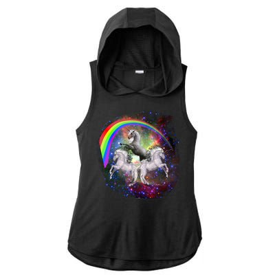 Three Unicorns Rainbow Ladies PosiCharge Tri-Blend Wicking Draft Hoodie Tank