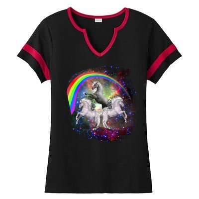 Three Unicorns Rainbow Ladies Halftime Notch Neck Tee