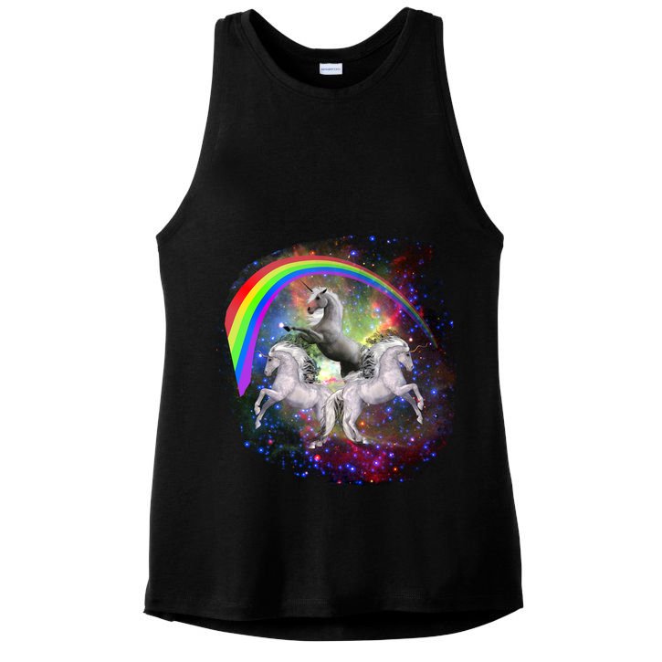 Three Unicorns Rainbow Ladies PosiCharge Tri-Blend Wicking Tank