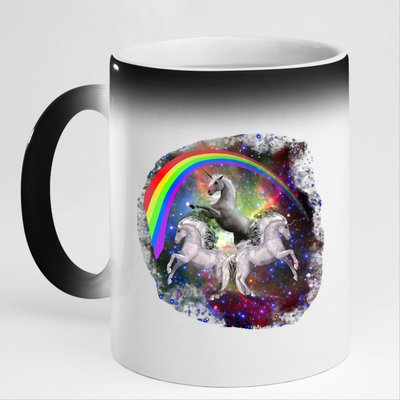 Three Unicorns Rainbow 11oz Black Color Changing Mug