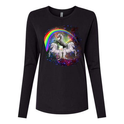 Three Unicorns Rainbow Womens Cotton Relaxed Long Sleeve T-Shirt