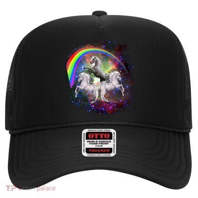 Three Unicorns Rainbow High Crown Mesh Back Trucker Hat