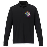 Three Unicorns Rainbow Performance Long Sleeve Polo