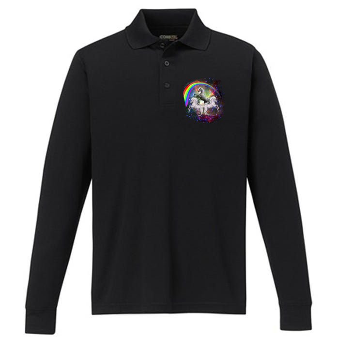 Three Unicorns Rainbow Performance Long Sleeve Polo