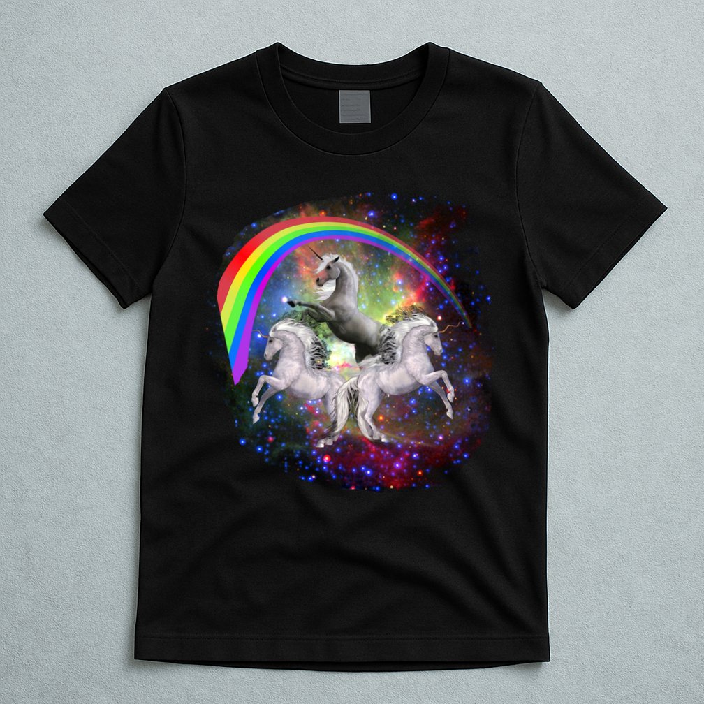 Three Unicorns Rainbow T-Shirt