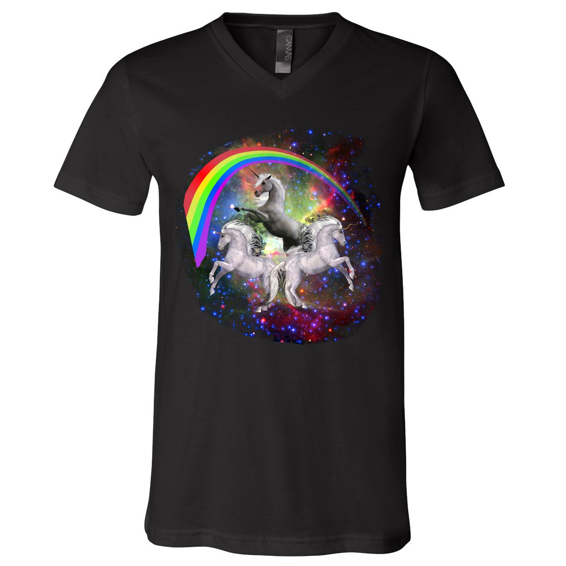 Three Unicorns Rainbow V-Neck T-Shirt