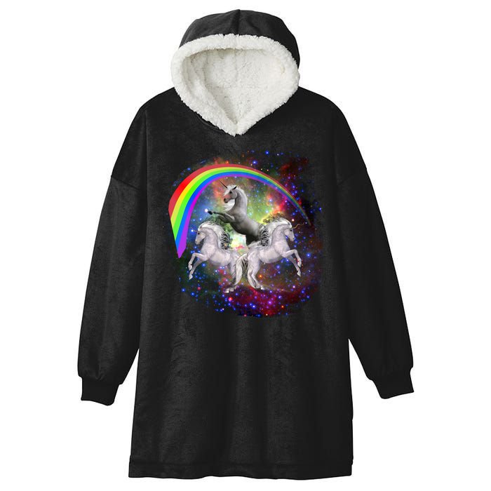 Three Unicorns Rainbow Hooded Wearable Blanket