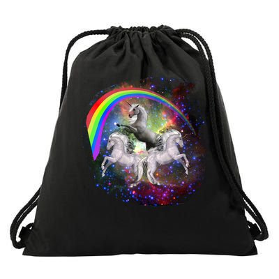 Three Unicorns Rainbow Drawstring Bag