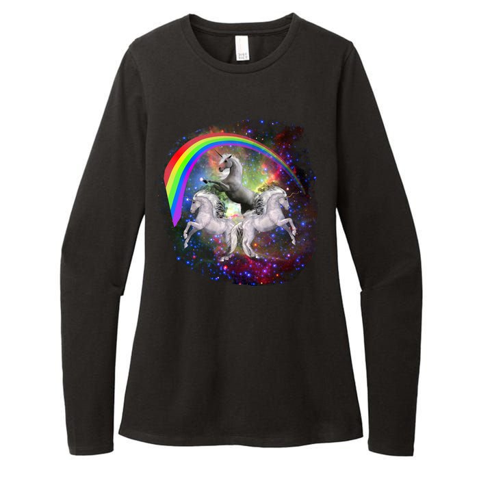 Three Unicorns Rainbow Womens CVC Long Sleeve Shirt