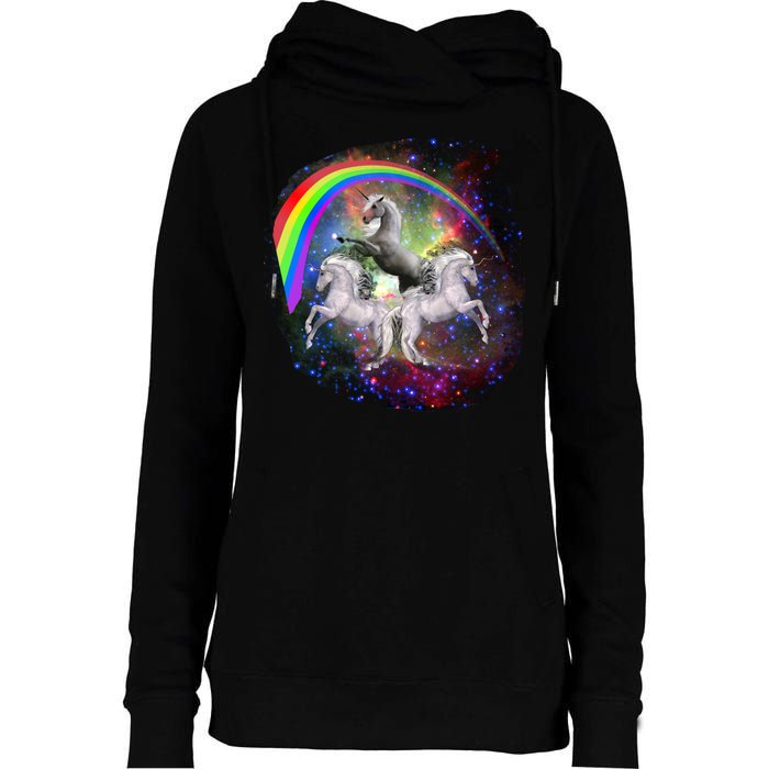 Three Unicorns Rainbow Womens Funnel Neck Pullover Hood