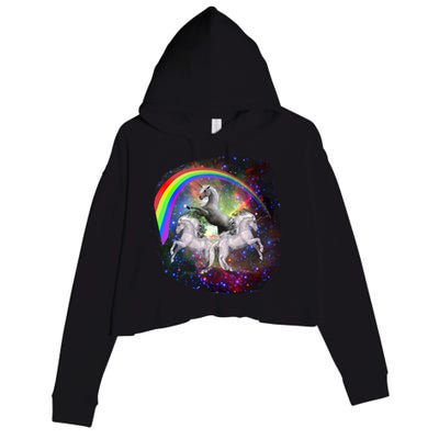 Three Unicorns Rainbow Crop Fleece Hoodie