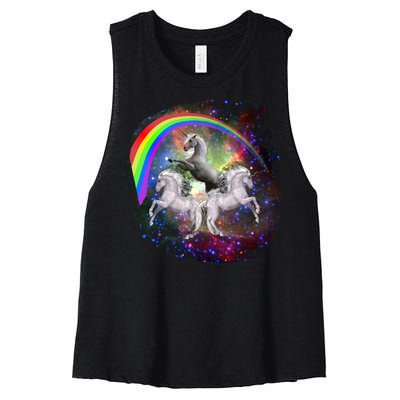 Three Unicorns Rainbow Women's Racerback Cropped Tank