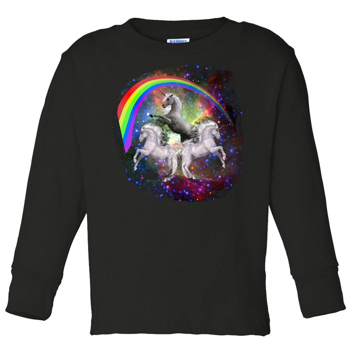 Three Unicorns Rainbow Toddler Long Sleeve Shirt