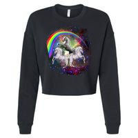 Three Unicorns Rainbow Cropped Pullover Crew