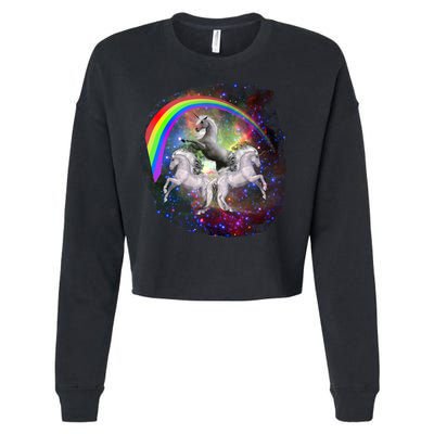 Three Unicorns Rainbow Cropped Pullover Crew