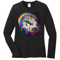 Three Unicorns Rainbow Ladies Long Sleeve Shirt