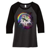 Three Unicorns Rainbow Women's Tri-Blend 3/4-Sleeve Raglan Shirt