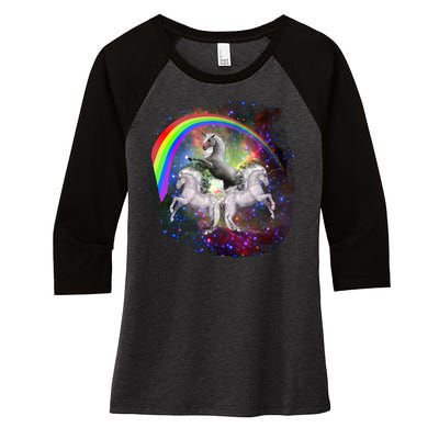 Three Unicorns Rainbow Women's Tri-Blend 3/4-Sleeve Raglan Shirt