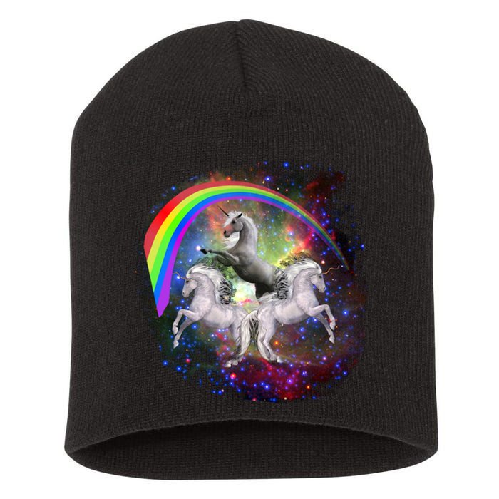 Three Unicorns Rainbow Short Acrylic Beanie