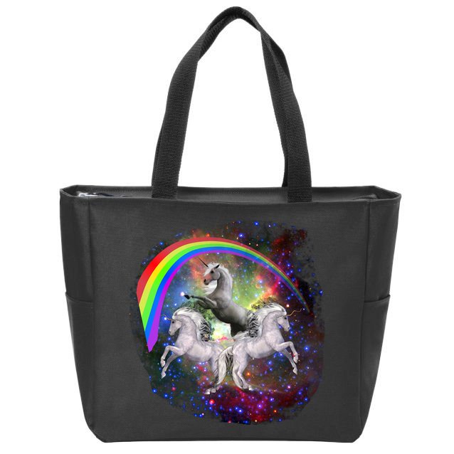 Three Unicorns Rainbow Zip Tote Bag