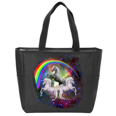 Three Unicorns Rainbow Zip Tote Bag