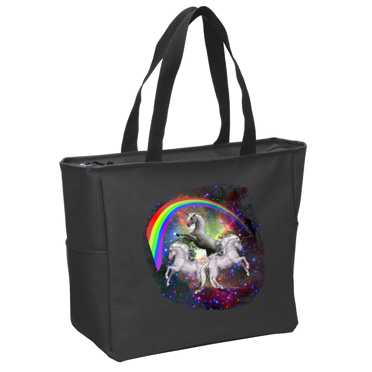 Three Unicorns Rainbow Zip Tote Bag