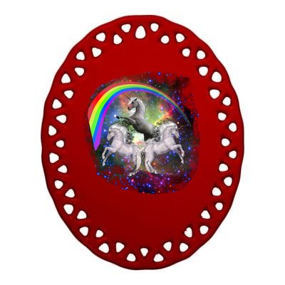 Three Unicorns Rainbow Ceramic Oval Ornament