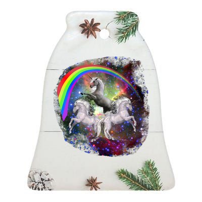 Three Unicorns Rainbow Ceramic Bell Ornament