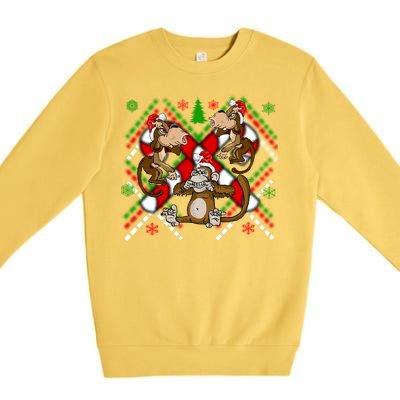 Three Wise Monkey Ugly Christmas Sweater Premium Crewneck Sweatshirt