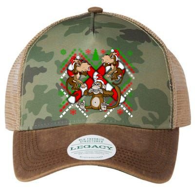 Three Wise Monkey Ugly Christmas Sweater Legacy Tie Dye Trucker Hat