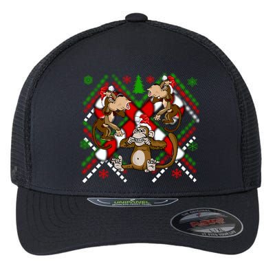 Three Wise Monkey Ugly Christmas Sweater Flexfit Unipanel Trucker Cap