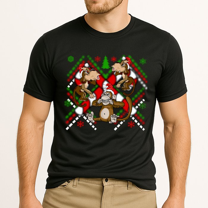 Three Wise Monkey Ugly Christmas Sweater Cooling Performance Crew T-Shirt